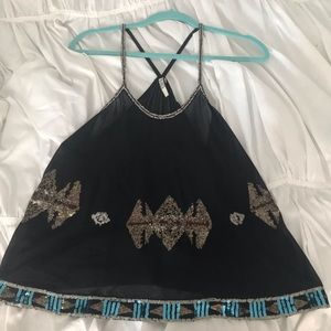 Sheer black hand embroidered sequin embellishedtop